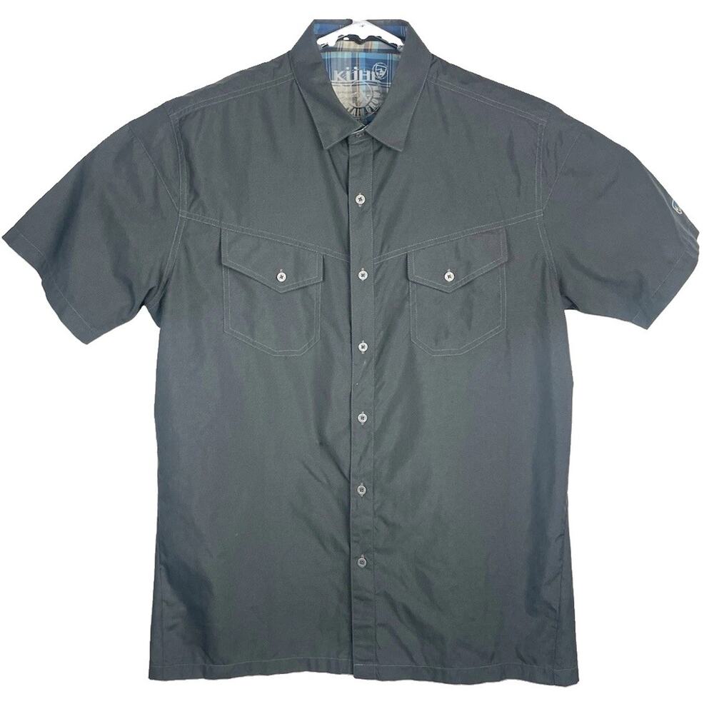 Kuhl Shirt Mens Large Grey Short Sleeve Button Up Eluxur Hiking Outdoor